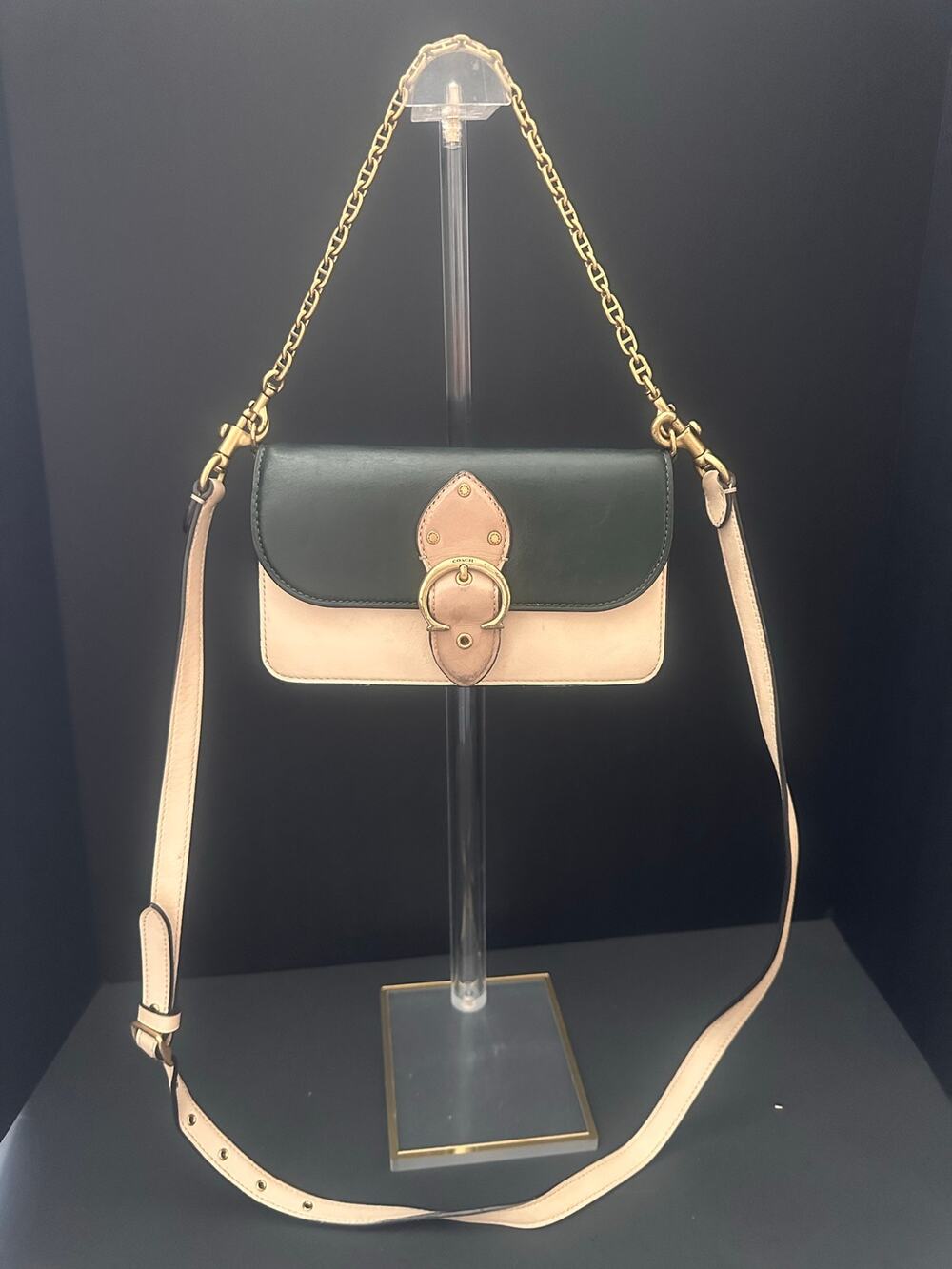 Vintage Coach 9247 Soho Small Flap Glovetanned Leather Green Cream Y2K Bag
